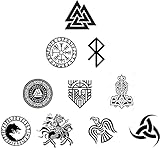 10 pcs Viking Sticker Set, 2 inches - Waterproof, Vinyl Stickers Norse, Walknut, Vegvisir Compass, Odin, Rune, Raven, Thor Hammer