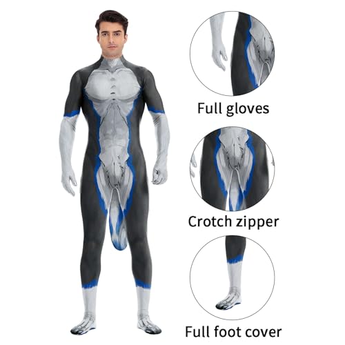 Image of Animal Full Bodysuit for Men Muscle Spandex Jumpsuit Furry Costume with Big Tail for Adult Cosplay Halloween Party
