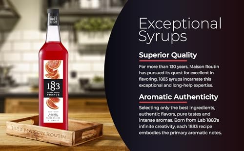 Image of 1883 Blood Orange Syrup for Drinks, Made in France, 1 Liter Glass Bottle