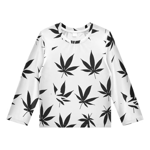 Leaves White Boy's Rash Guard Swim Shirt Long Sleeve Sun Shirt for Kids Toddler UPF50+