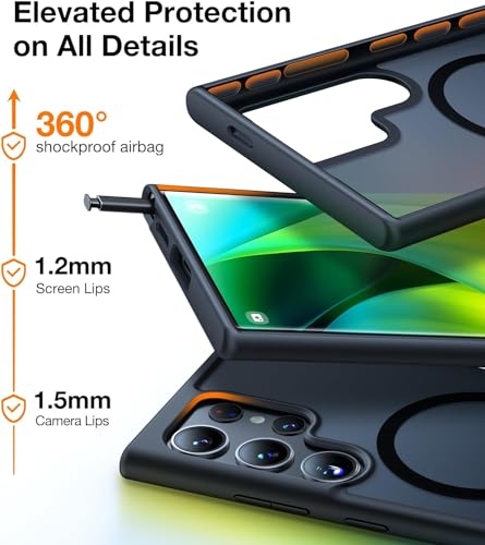 Image of TORRAS Magnetic Guardian Designed for Samsung Galaxy S23 Ultra Case[Military Grade Drop Tested][Compatible with MagSafe] Semi-Clear Hard Back & Soft Edge case for Galaxy S23 Ultra case, Phantom Black