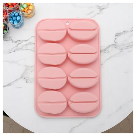 Generic 1Pcs Candy Moulds 8-Cavity Coffee Bean Candy Mould Hand Wash Silicone Pink 17.5x11.6x2.1cm