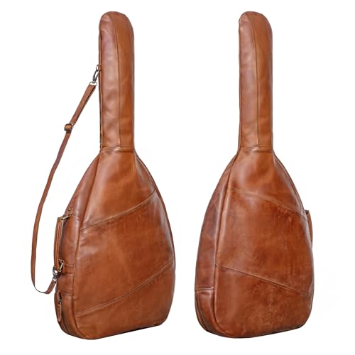 STILORD 'Elvis' Premium Leder Gitarrentasche für 4/4 Gitarren 39', 40' und 41' Natürlich Wasserabweisende Gigbag für Akustik- und Konzertgitarren Gefütterte Gitarrenhülle, Farbe:Brandy - Cognac