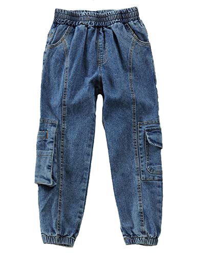 Boys Jeans Cargo Pants Kids Denim Pants Elasticated Waist Cargo Joggers