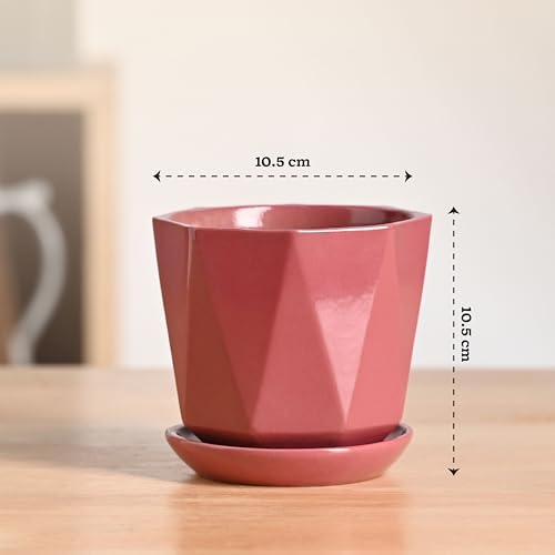 Image of UGAOO Diamond Ceramic Flower Pot for Indoor Plants, 4 Inch - Magenta