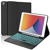 Funda para iPad 9 Generación con Teclado de 10,2 Pulgadas para iPad 9/8/7 Generación - 2021/2020/2019, Teclado Inalámbrico Desmontable, Funda Flexible de TPU con Portalápices (Negro-Touchpad)