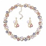Freshwater Pearl Necklace and Earring Set Wedding Pearl Jewelry Sets for Bride Bridesmaid Women Girls in Quality Mothers Day Birthday Valentine's Day Gifts Fashionable Jewelry Necklace