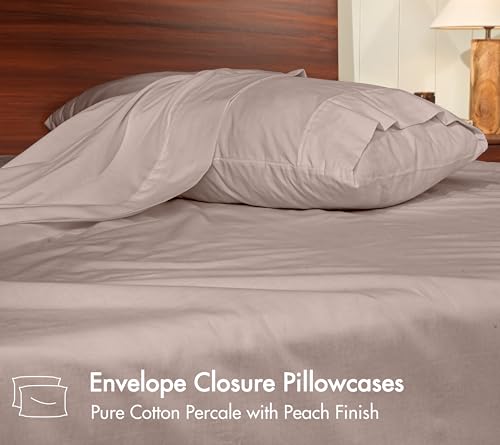 Image of RUVANTI 100% Cotton Percale Sheets Full - Crisp Cooling Summer Bed Sheets for Hot Sleepers, Deep Pocket 14 inch, Soft Peach Finish, Breathable & Durable Hotel-Style 4 Piece Set, Soft Mocha