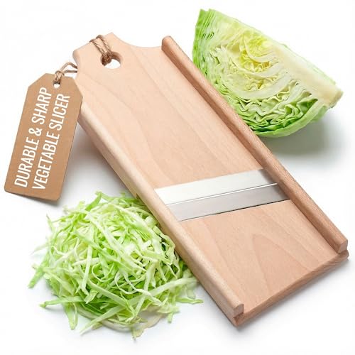 Wooden Cabbage Shredder for Coleslaw (16.9x6.2 in) - Heavy Duty Cabbage Grater for Slaw & Sauerkraut - Slaw Slicer Cutter Maker