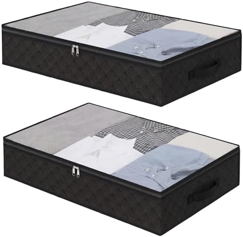 Fixwal Black Underbed Storage Bags with Clear Window and 2 Reinfo...