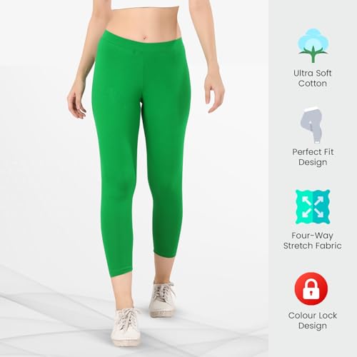 Image of TRASA Tailored Cut & Classic Fit Stretchable Cotton Fabric Mid-Rise Skinny Fit High Ankle Length /Cropped Length Leggings for Women, Available Size - M, L, XL, 2XL, 3XL, 4XL, 5XL
