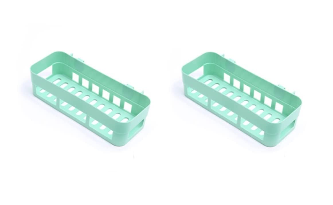 Mishrit Self Adhesive Kitchen and Bathroom Shelves Wall Organizer Plastic Storage Shelf | Fashion Simple Style Shower Rack Holder with Strong Magic Sticker (Pack of 2, Green) (B0BNXHYKNK) Amazon Price History, Amazon Price Tracker