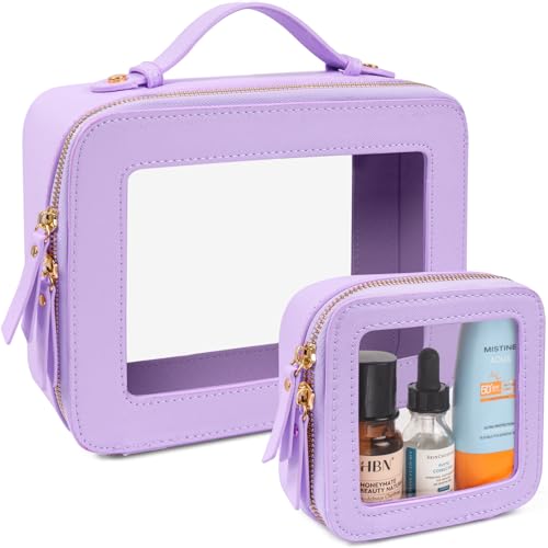 Image of LETGO 2Pack Clear Makeup Bag Mahjong Tile Bag with Zipper and Handle| Structured Large Travel Makeup Bag for Toiletries for Women Mahjong Tile Carrying Case
