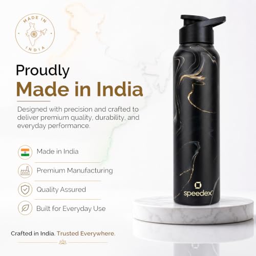 Image of Speedex Stainless Steel Water Bottle 1 Ltr (1000ml), BIS Approved, Leak-Proof Sipper Cap, Gold Mine Printed Design, Office, School, Travel, Daily Use, Men, Women, Boys, Girls, Kids, Set of 1