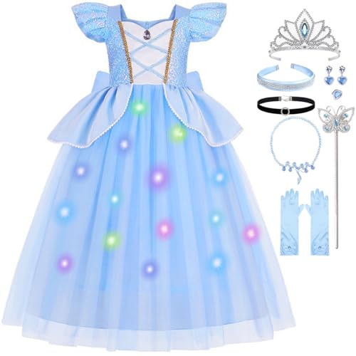 Disfraz Princesa para Niñas Vestido Azul Luminoso miniatura 1