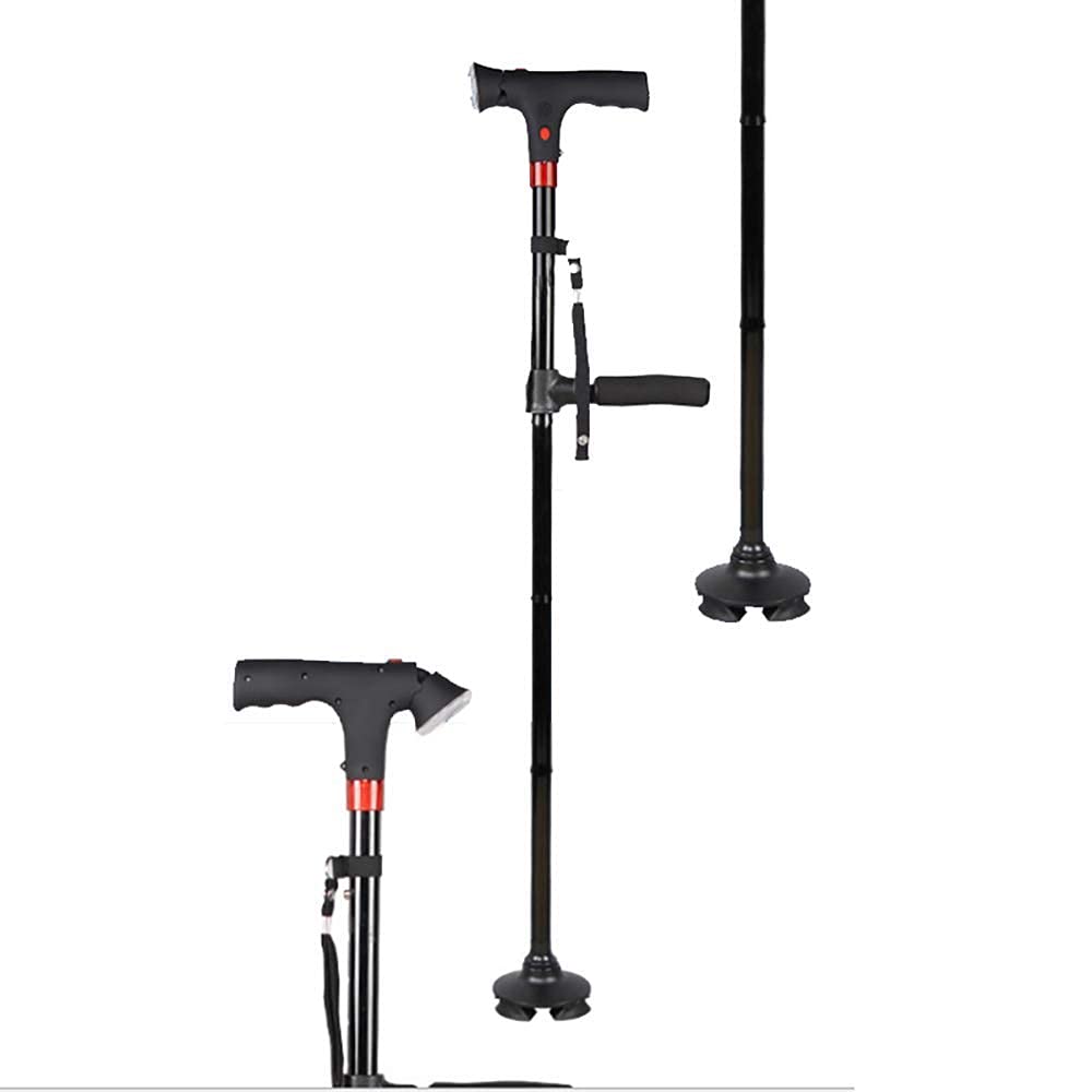 Bastón Ajustable con luz LED Bastón Plegable Ajustable en Altura con botón de Alarma Base Antideslizante para Ancianos Interesting