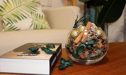 Qingbei Rina Pinecone Potpourri Bags - Pine Scented Christmas Potpourri Dried Flower with Cinnamon, Winter Holiday Decorative Bowl Filler & Vase Decor, 20 oz(Green)