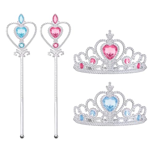 LIURFLNC 2 Pcs Krone Mädchen, Diadem Kinder, Zauberstab Mädchen Prinzessin Krone Prinzessinnenkrone Passend für Sophie/Rapunzel/Halloween/Karneval/Cosplay-Kostüme(Blau/Rosa)