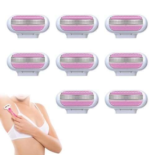 8 Piezas Recambios para Maquinilla de Depilación de Mujer, Compatibles Venus, Cuchillas de Afeitar para Mujer, 3 Hojas de Afeitar de Acero Inoxidable, Bandas Lubricantes para un Afeitado Suave, Rosa
