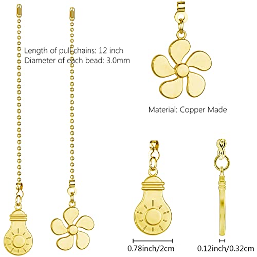 Image of DAYONE Ceiling Fan Pull Chain Kit, Bulb and Fan Pattern Pull Chain Extension Fan Pull Chain Pendant 4PCS 12 Inch Ceiling Fan Chain Extender with Ball Fan Chains Connector (Brass)