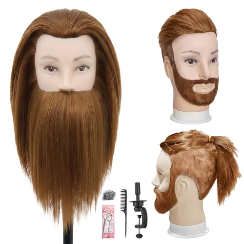 Male Mannequin Head with Hair,10" Barber Mannequin Head,Cosmetology Hairdresser Training Doll Manikin Head for Hair Styling and Practice（27 Brown）