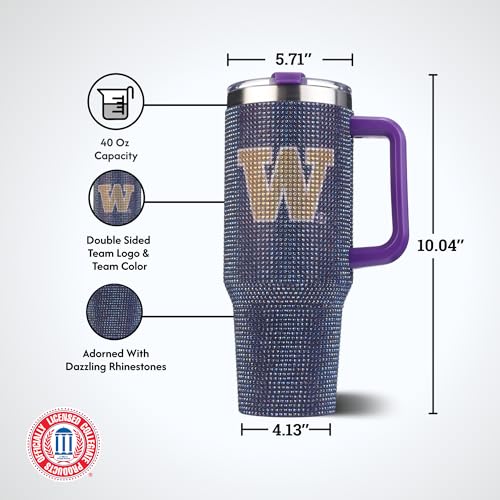 Image of The Memory Company Officially Licensed 40oz TC Bling Game Day Tumbler with Vintage Logo, University of Washington