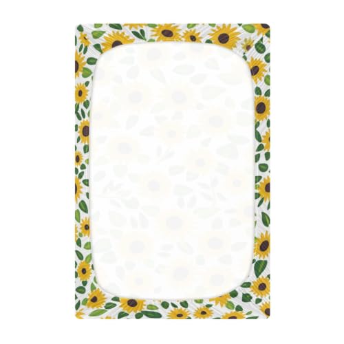 Image of Crib Sheet Breathable Soft Crib Mattress Sheet for Baby Toddler Boys Girls Fitted Pack n Play Crib Sheet Fit Standard Crib Mattress 39 x 27 Inch Yellow Sunflower Mini