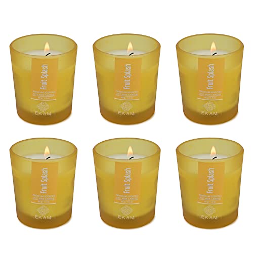 Image of EKAM Fruit Splash Votive Soy Wax Scented Candle, 40 Grams, 10 Hours Burn Time| Long Lasting Premium Candles | Ideal for Home Decor | Gifting & Aromatherapy (Pack of 6)
