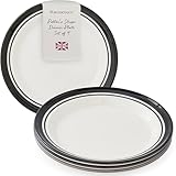 Portmeirion Potter's Stripe 10.5' Dinner Plate (Set of 4) - Handcrafted Earthenware Plates with Accent Rim...