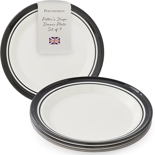 Portmeirion Potter's Stripe Dinner Plate - Black, Set of 4