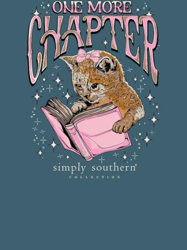 Simply Southern One More Chapter, Cat Reading Book, Bow, Stars, Adult T-Shirt2