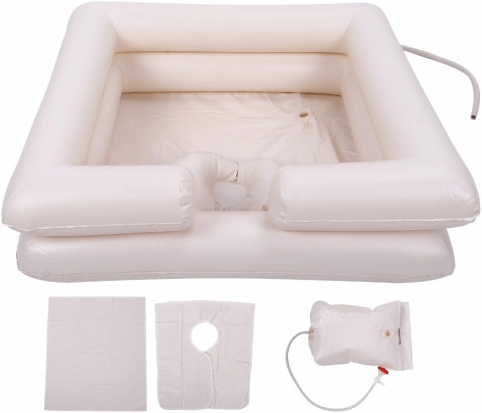 Inflatable Shampoo Basin Kit, PVC Portable Bedside Hair Washing Tray with Water Bag, White, 23.62 x 22.05 x 7.87 in