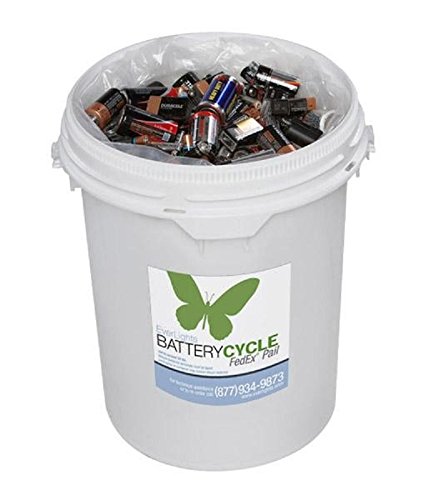 RBATPAIL - Kit de reciclaje de batería, capacidad de 3.5 galones, hasta 50 libras de baterías de células secas muertas, alcalinas, Ni-Cad, Ni-MH,
