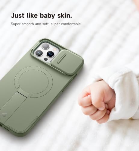 Image of SURITCH for iPhone 13 Pro Max /12 Pro Max Case with Magnetic Camera Slide Cover and Adjustable Kickstand, Compatible with MagSafe, Shockproof Bumper Case Slim Protective Cover 6.7 Inch, Green