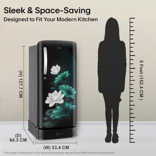 Image of LG 185 L, 5 Star, Smart Inverter, Direct Cool Single Door Refrigerator (GLD1956ZAEL, Emerald Lotus, Base stand with Drawer, Runs on a Home Inverter, Fast Ice Making, Fit Max Chiller Tray, 2026 Model)