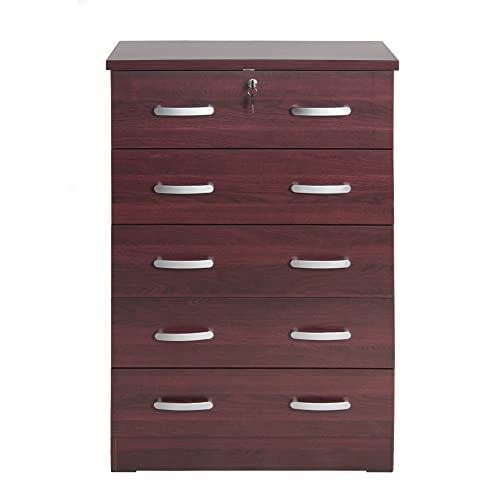 Better Home Products Cindy 5 Drawer Chest Wooden Dresser With Lock In Mahogany #TOP2