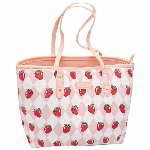 Image of ARREBOL Cute Strawberry Tote Bag Pu Leather Purse with Zipper for Women Travel, School