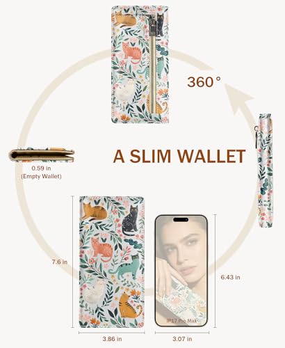 Image of Immaturus Cat Womens Wallet RFID Blocking Slim Thin Credit Card Holder | Long Bifold, 11 Card Slots, Cash Purse, Zipper Coin Pocket, Travel Clutch Billfold, PU Leather, ID Window, Ladies Woman Gift