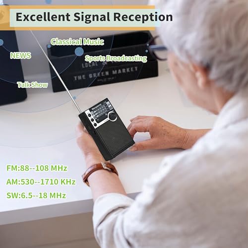 Wenpzeray Y-706 Portable Pocket Radio AM FM SW Band Receiver Battery Operated Transistor with Good Loud Sound Speaker Support USB/TF Card Play Headphone Jack for Indoor Outdoor Emergency (Black)