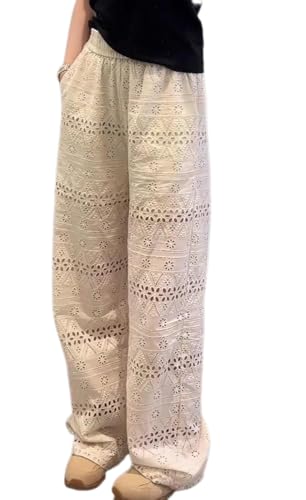 Womens Boho Eyelet Wide Leg Pants Summer Palazzo Beach Lounge Flowy Pant High Waisted Loose Casual Pants