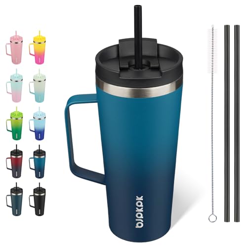Image of BJPKPK 22oz Insulated Tumbler with Handle, Lid & Straw, Stainless Steel