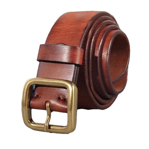 Mnjyihy Men's Black Cowskin Leather Copper Buckle Belts Retro Casual Soft Belt For Jeans