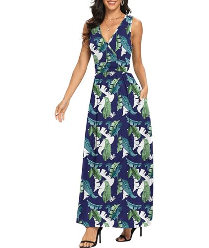 Image of LILBETTER Women Sleeveless Deep V Neck Loose Plain Long Maxi Casual Dress