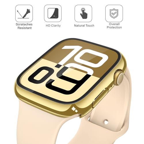 Image of Misxi Case with Screen Protector for 46mm Apple Watch Series 11 /10 | 2-Pack Cover with Tempered Glass for 11 /10, Scratch Resistant Sensitive Touch Protection, 1 Gold + 1 Transparent