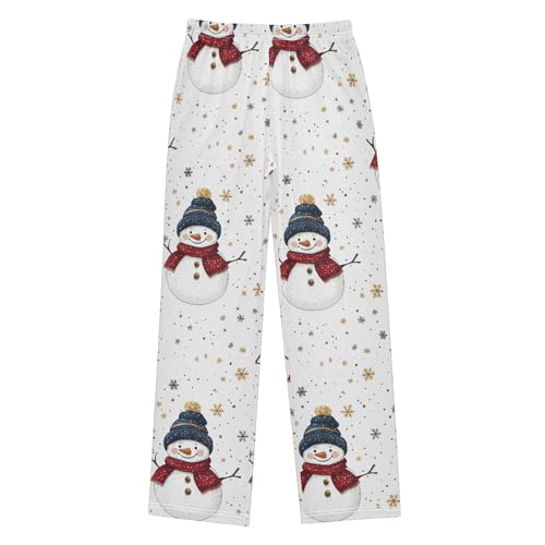 Christmas Pajama Pants Tile Snowman Pattern Long Sleep Pants Lounge Bottoms