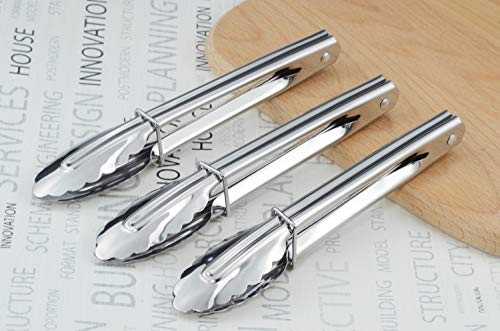 Hinmay 704529851654 Mini Stainless Steel Food Tongs With Silding Rings 7-Inch - Set Of 6 - Small Clam Shell Service Tongs For Serving Appetizers, Desserts, Salads, Barbecue And Cooking thumb #5