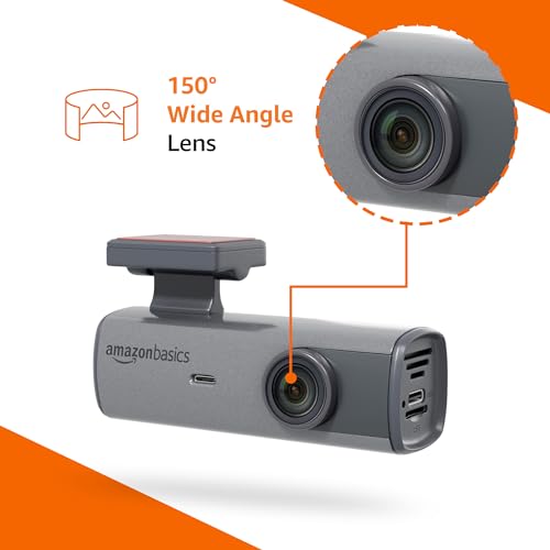 Image of Amazon Basics Car Dash Camera Full HD 1080p, 150 Wide Angle, F2.0 Aperture, Super-Capacitor, G-Sensor, WiFi, Parking Mode, Upto 128GB Supported