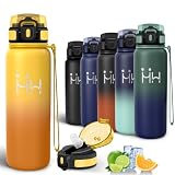 Motswedi Borraccia Termica 750ml, Acciaio Inox, Bottiglia Termica, a Prova di Perdite, Borracce Termiche, 6 cannucce, Freddo 24h Caldo 12h, per Sport, Palestra, Ciclismo, Giallo & Rrancio