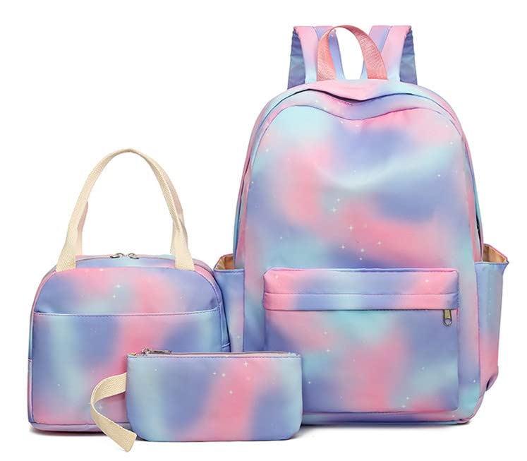 Mädchen Schulrucksack 3-in-1 Set – Mit Lunchtasche & Federmäppchen, Regenbogen-Design, 46x30x18 Cm