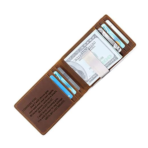 Mens Minimalist Slim Metal Money Clip Engraved Leather Wallet for Husband Boyfriend from Girlfriend Wife - Personalized Custom RFID Blocking Front Pocket Bifold Travel Wallet - Mini Credit Card Holder